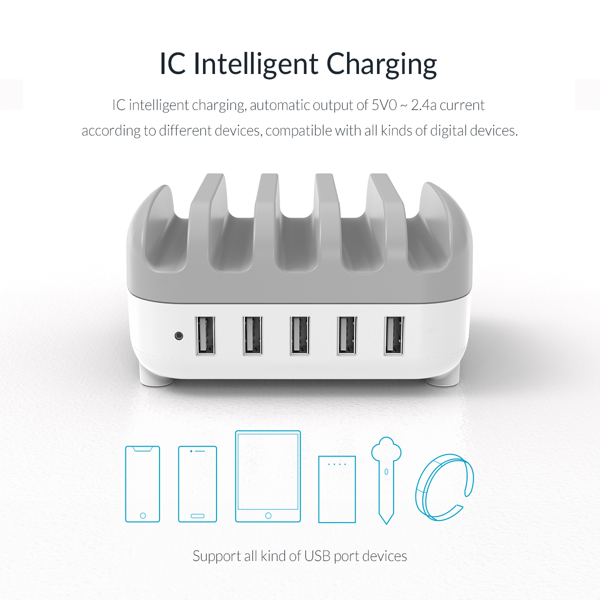 ORICO 5 Ports USB Smart Charging Station With Phone & Tablet Stand (DUK-5P)