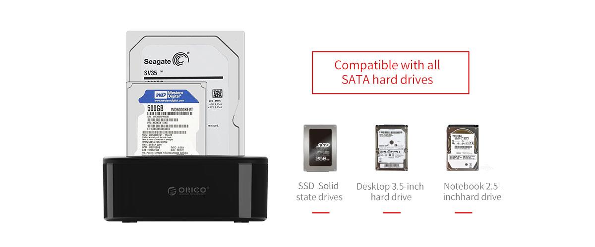 Boîtier disque dur pour 2.5 pouces / 3.5 SATA HDD / SSD 6228US3-C 1 à 1  Clone 2 Baie USB 3.0 Type-B à de stockage externe Dock