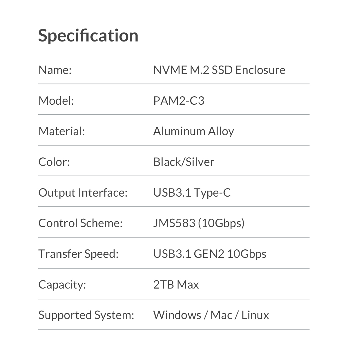 Mvme M 2 Ssd Enclour Aluminum Alloy Case 2tb Capacity Orico