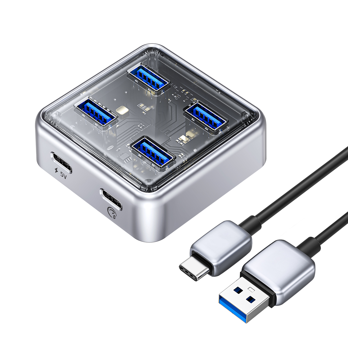 ORICO USB 3.0 Hub, USB Hub Clamp, Aluminum 4-Port USB Splitter with Extra  Power Supply Port and 4.92 FT USB Data Cable, Desktop Powered USB Hub for